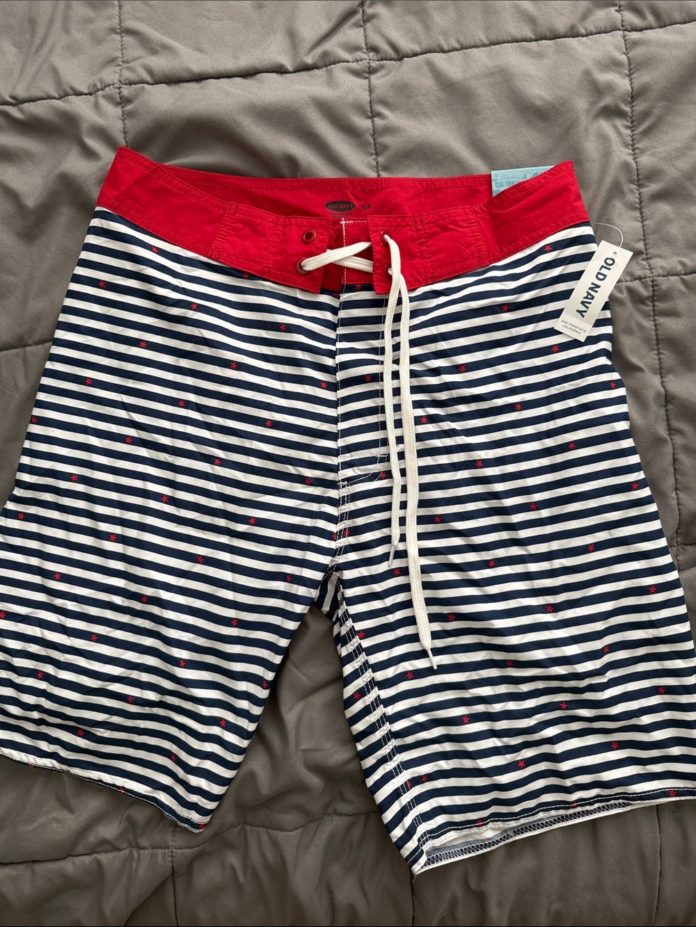 Old Navy Men’s Stars and Stripes Swim Shorts with Red Waistband